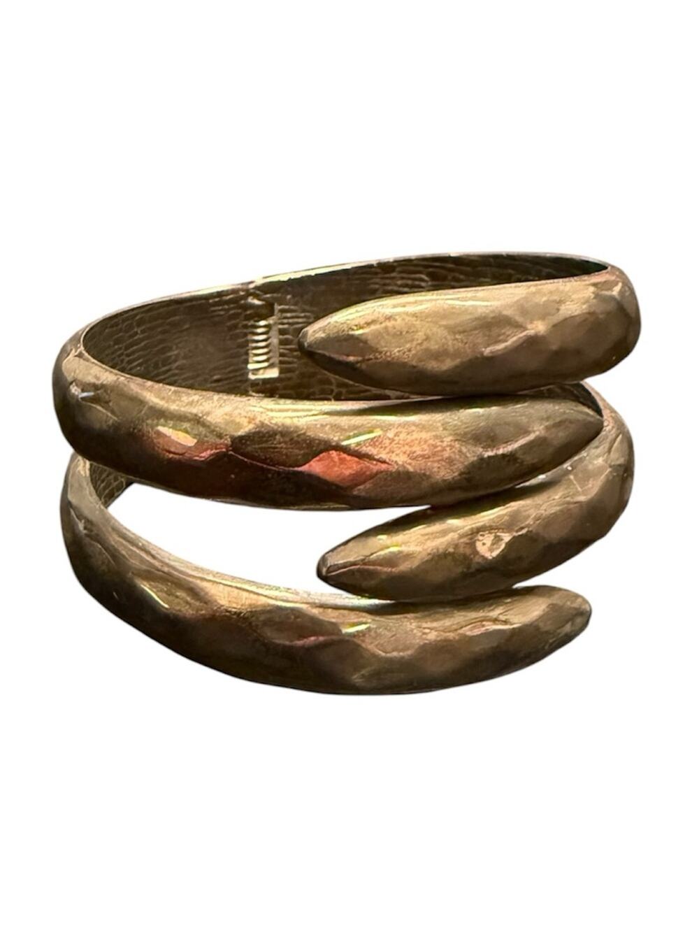 Vintage Gold Brass Hinged Interlocking Bangle Bracelet Statement